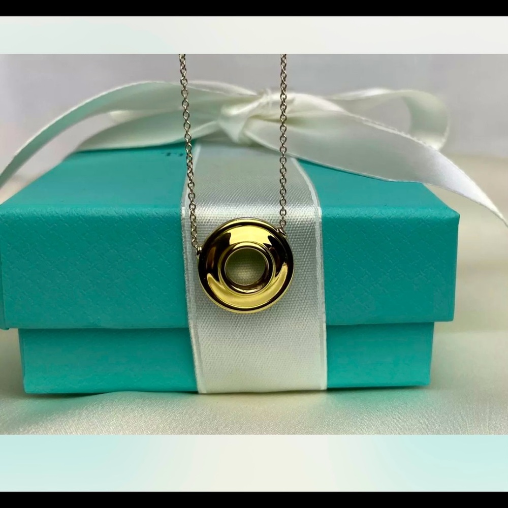 Tiffany & Co Silver 18K Gold Picasso Magic Disc Necklace Box Included